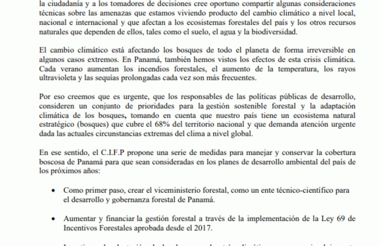 COMUNICADO N°. 1 - 2023 DEL COLEGIO DE INGENIEROS FORESTALES DE PANAMÁ